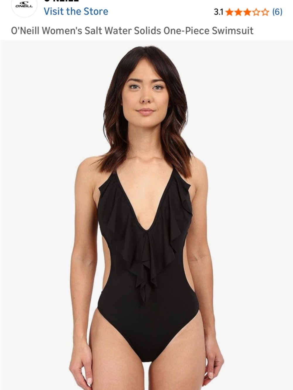 O'Neill Black Ruffle Plunge One-Piece Swimsuit